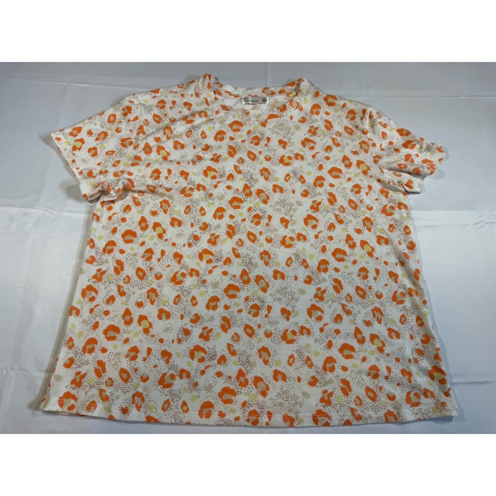 89th & Madison Orange Leopard Print Short Sleeve Top Women's Size Small
